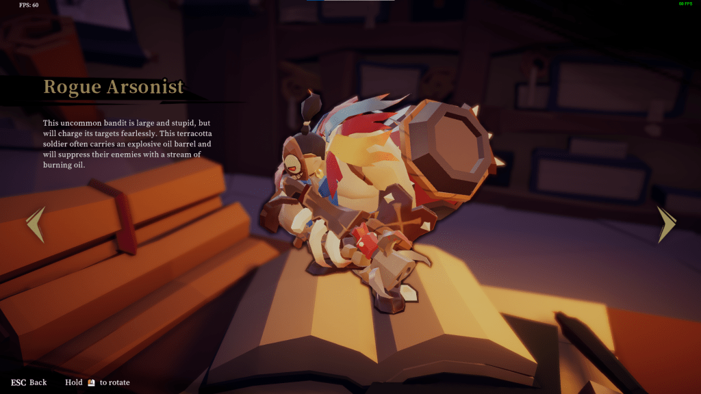 This uncommon bandit is large and stupid, but will charge its targets fearlessly. This terracotta soldier often carries an explosive oil barrel and will suppress enemies with a stream of burning oil.