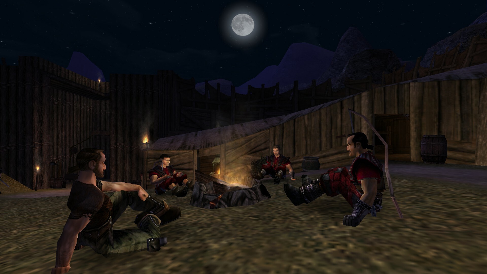 The Nameless Hero of Gothic sits by a camp with his comrades, who can teach and engage with him